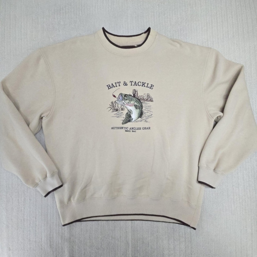 Woodland Trail Sweatshirt Mens XL Bait & Tackle Fish Graphic Fleece Crewneck